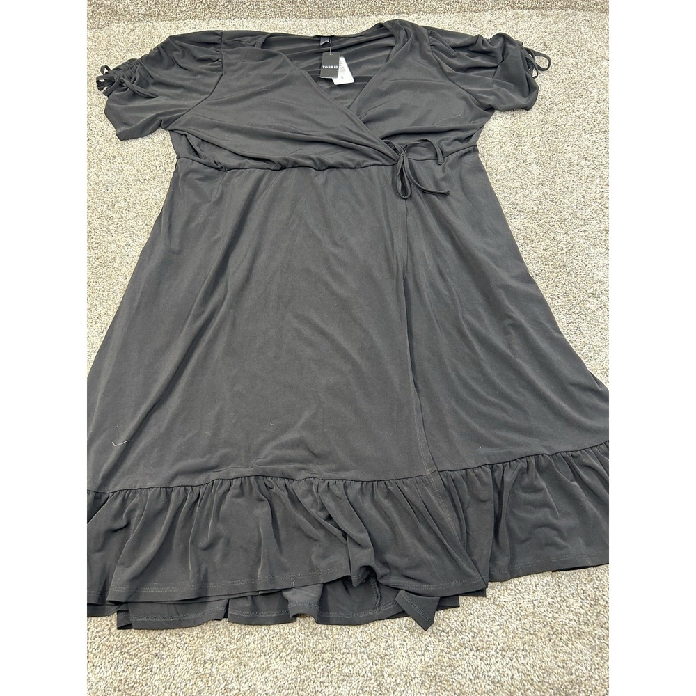 New Torrid Women's Size 4X (26) Black Overlap V-Neck Tie Accent Midi Dress #0309